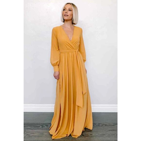 Baltic Born Dresses & Skirts - Baltic Born Lydia Maxi Dress Women 2XL Yellow Chiffon Long Sleeve Wedding Flowy